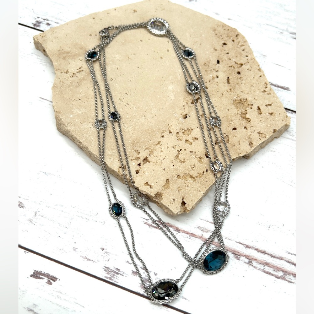 Authentic Swarovski 2 Strand Station Necklace Blu… - image 4